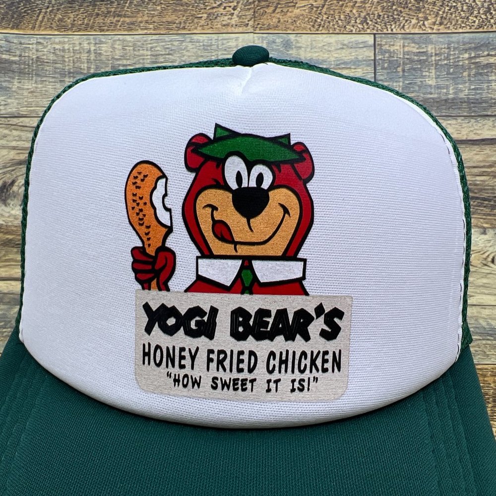 Yogi Bear's Honey Fried Chicken Mens Trucker Hat Green Snapback 60s Defunct Cap - Picture 3 of 8